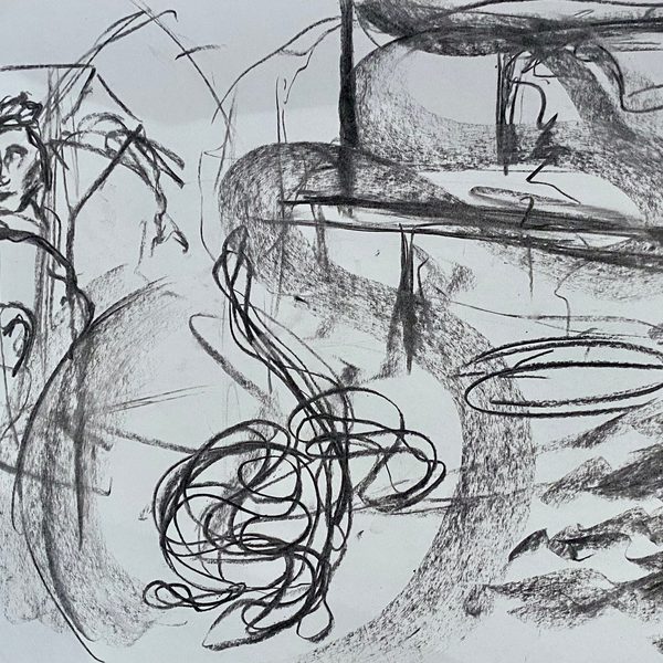 A black and white sketch drawing.